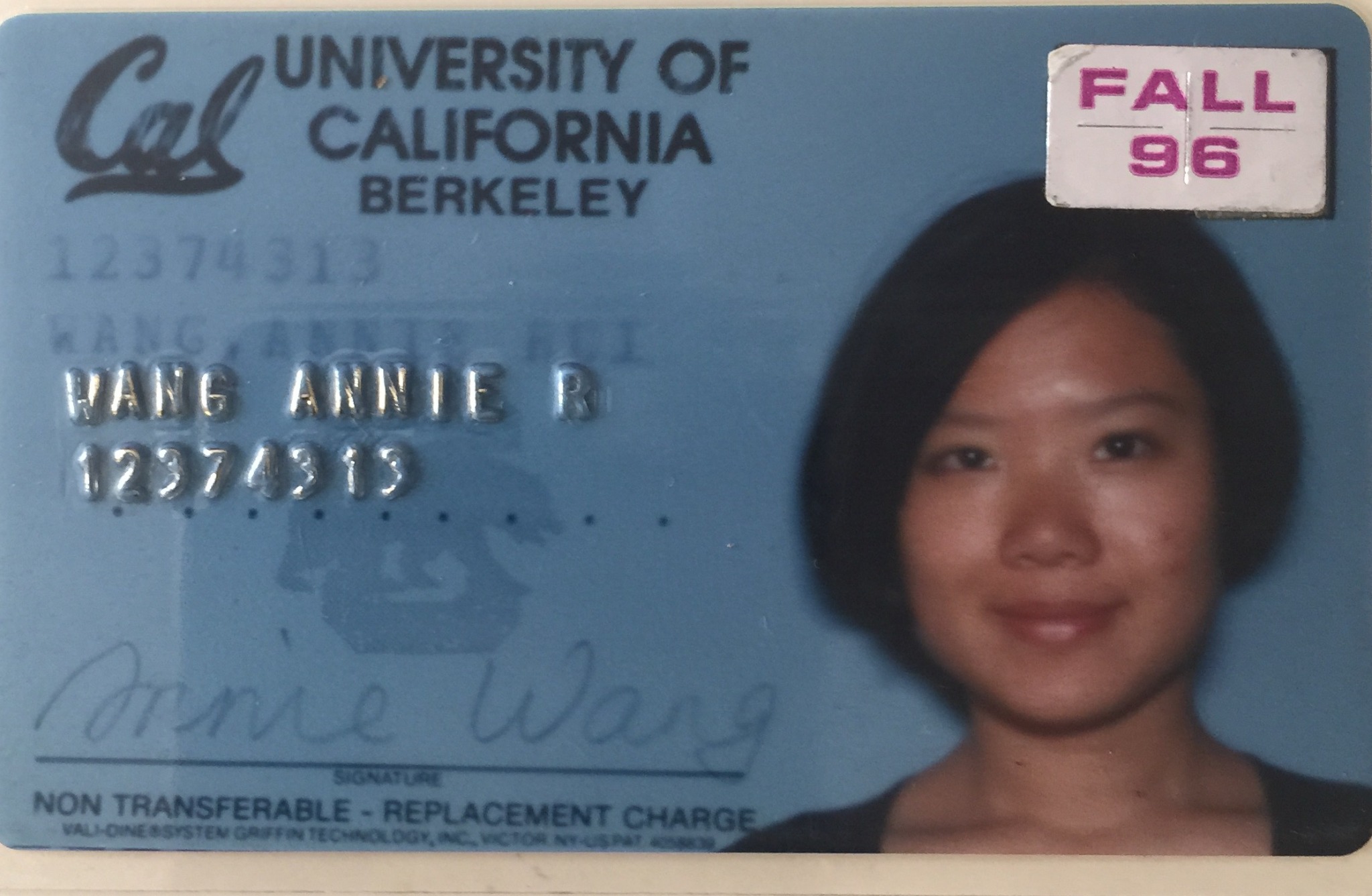 Annie Wang UC Berkeley student ID, Fall 1996